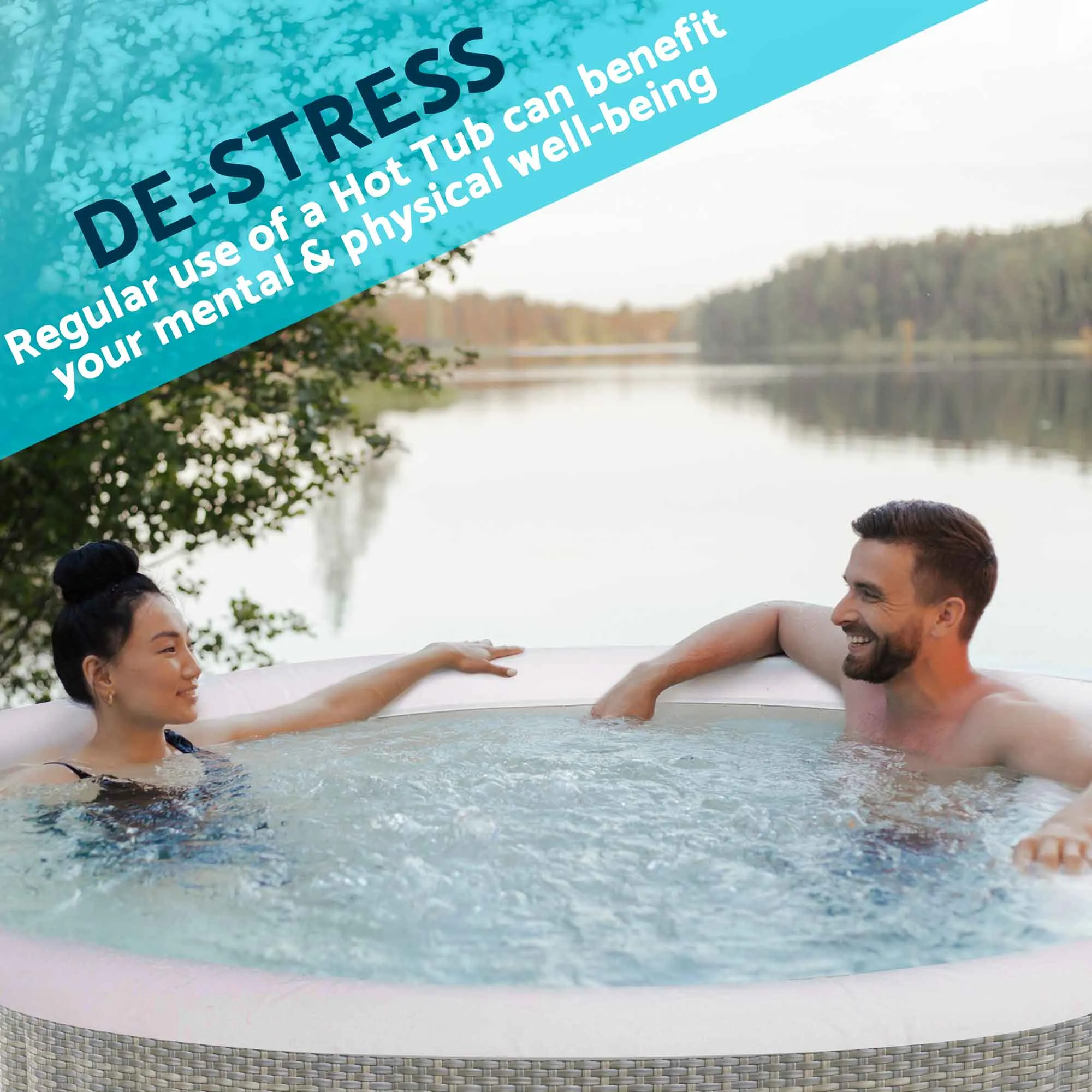 4-6 Person Inflatable Hot Tub Spa Starter Kit with Smart Pump - Rattan Effect - DL101