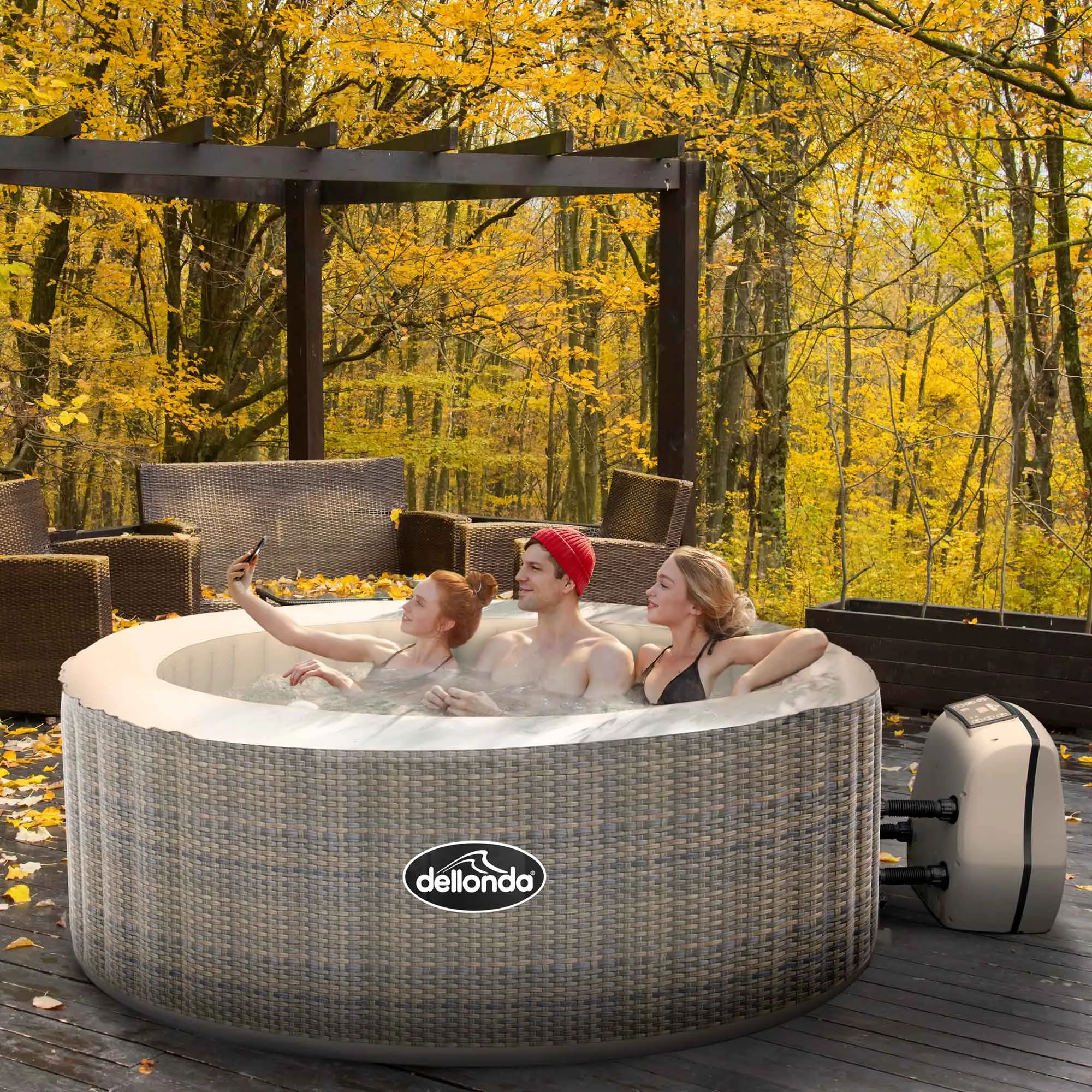 4-6 Person Inflatable Hot Tub Spa Starter Kit with Smart Pump - Rattan Effect - DL101