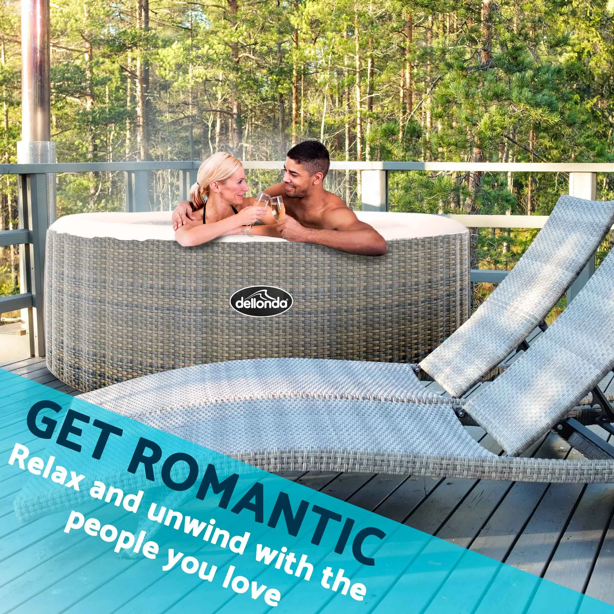 4-6 Person Inflatable Hot Tub Spa Starter Kit with Smart Pump - Rattan Effect - DL101
