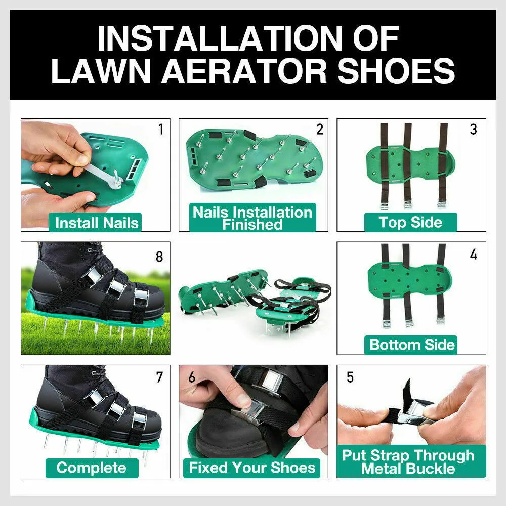 Adjustable Triple Strap Lawn Aerator Spiked Shoes for Healthy Grass Growth
