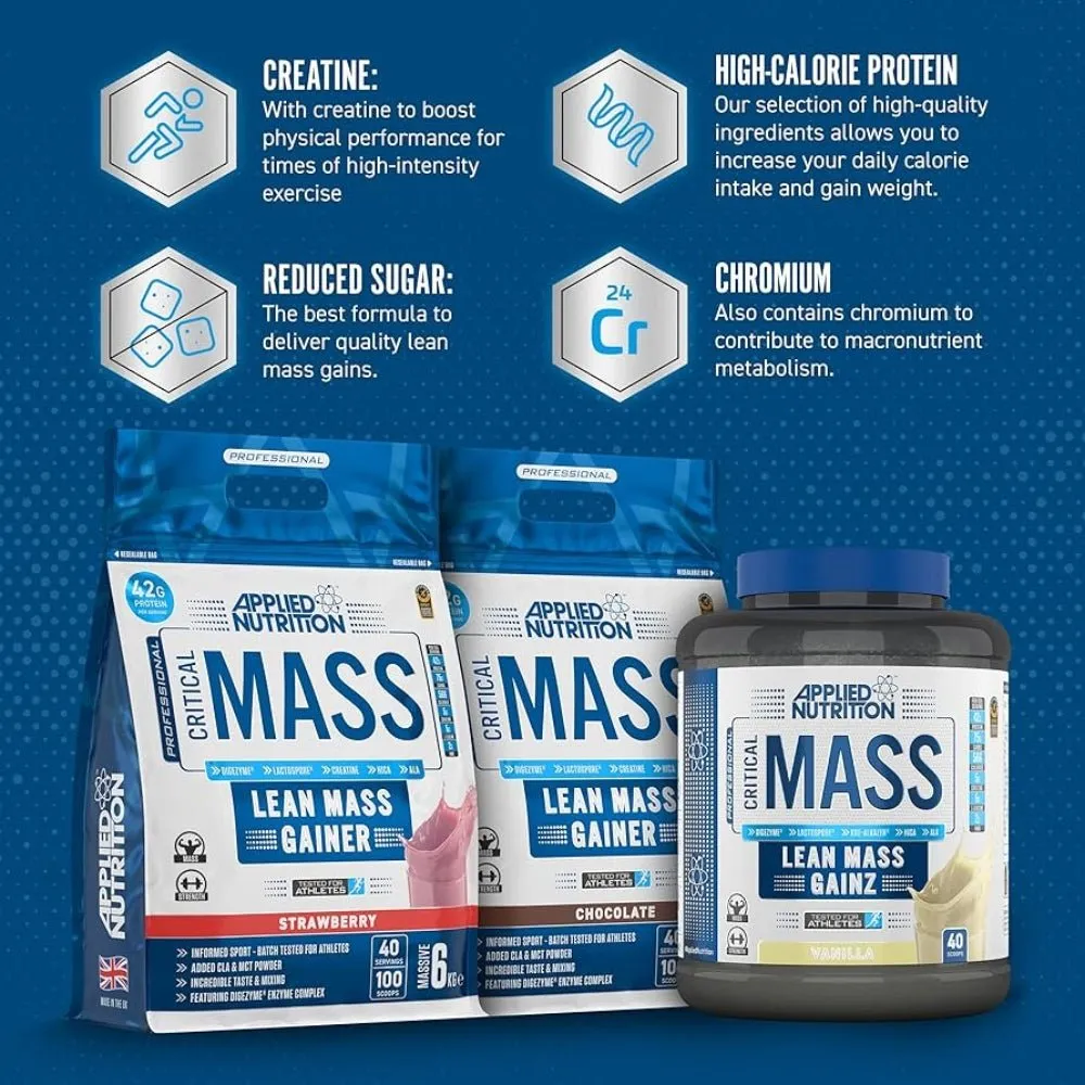 Applied Gainer Muscle Builder 1.8kg 30 scoops (HALAL) per 60g scoop: 20g protein 30g carb 1.2g fat 221 cal