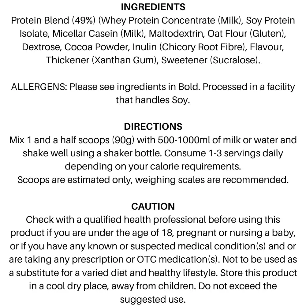 Applied Gainer Muscle Builder 1.8kg 30 scoops (HALAL) per 60g scoop: 20g protein 30g carb 1.2g fat 221 cal