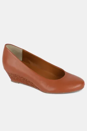 Aurelia Tan Round Toe Laser Cut Wedge - ZCory
