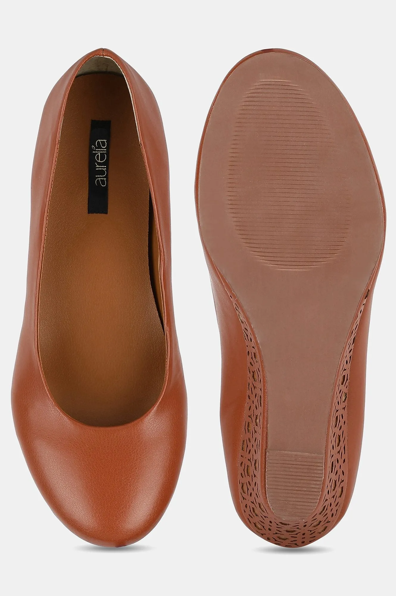 Aurelia Tan Round Toe Laser Cut Wedge - ZCory