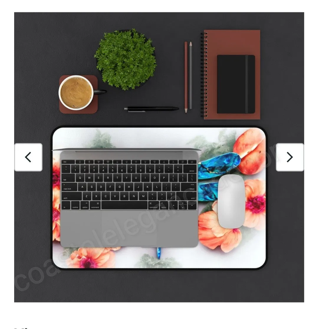 Beautiful Print Sublimation Handcrafted Dragonfly with Peach Flowers Desk Mat 2 Sizes