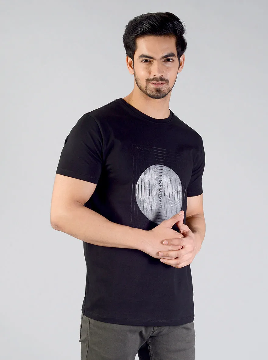 Black Printed Slim Fit T-shirt | JadeBlue