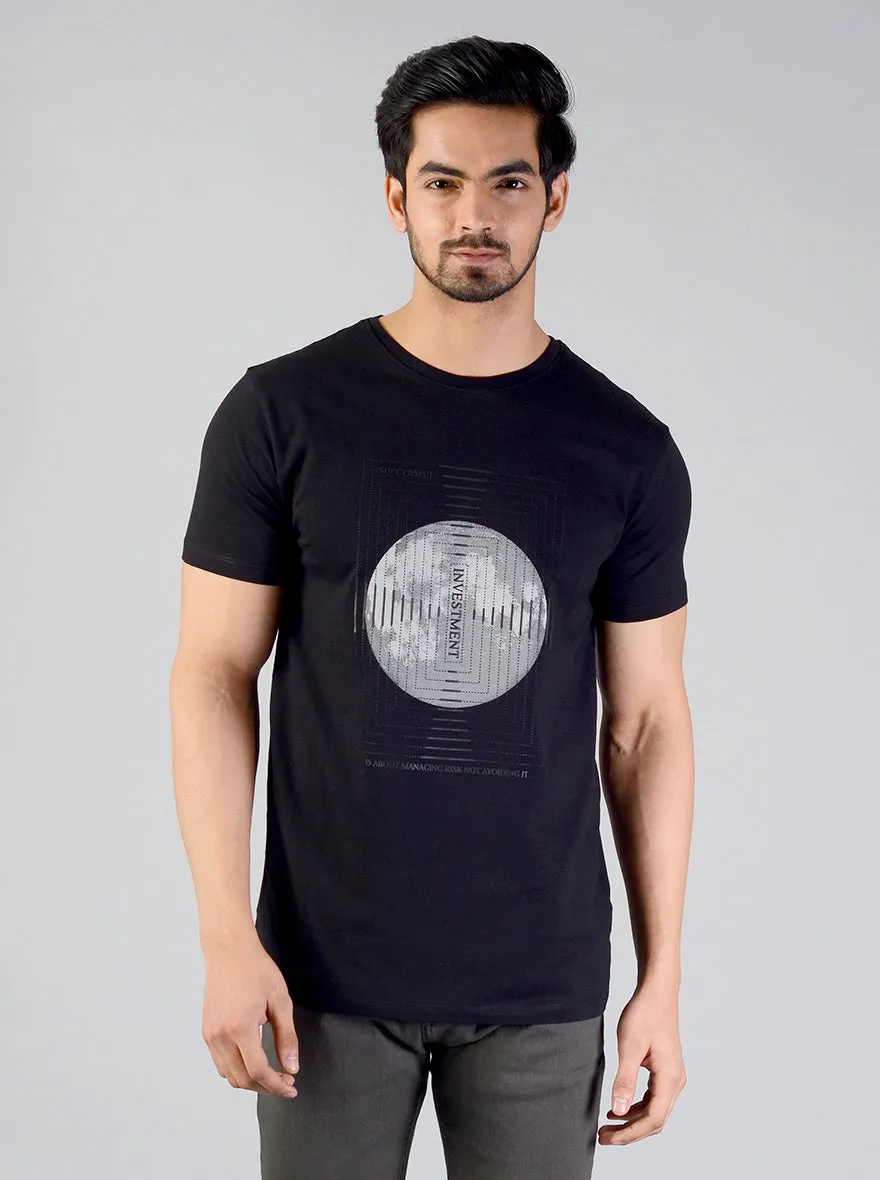 Black Printed Slim Fit T-shirt | JadeBlue