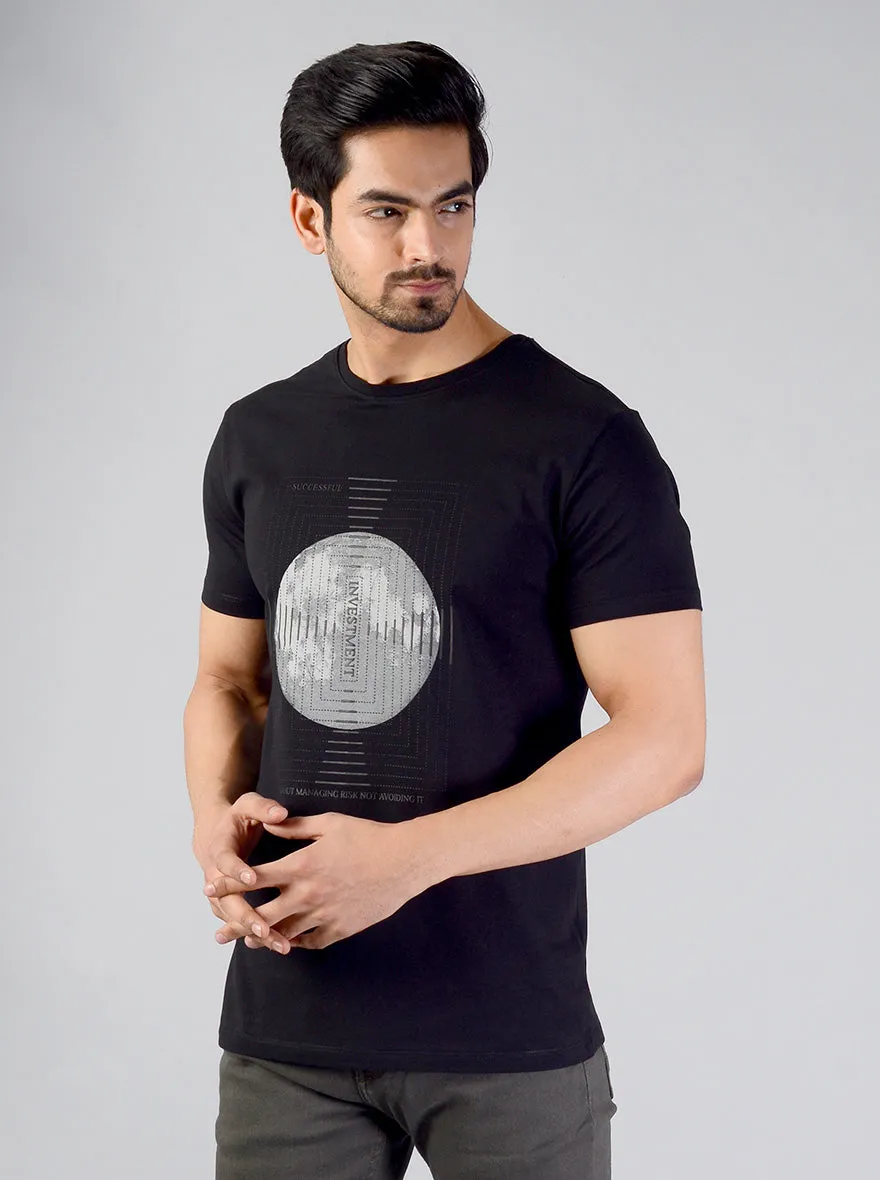 Black Printed Slim Fit T-shirt | JadeBlue