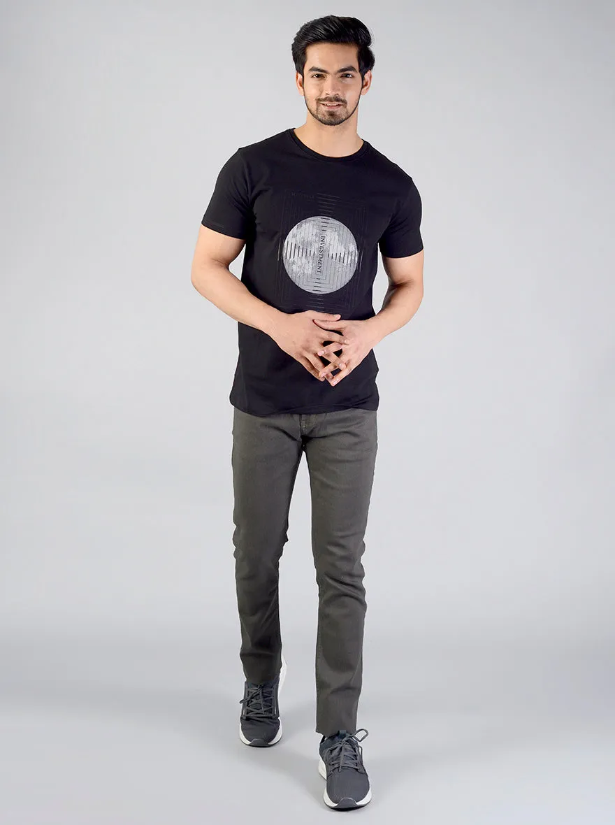 Black Printed Slim Fit T-shirt | JadeBlue