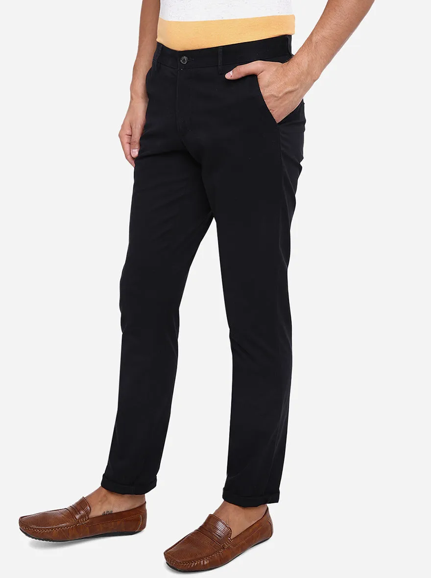 Black Solid Uno Fit Casual Trouser | JadeBlue