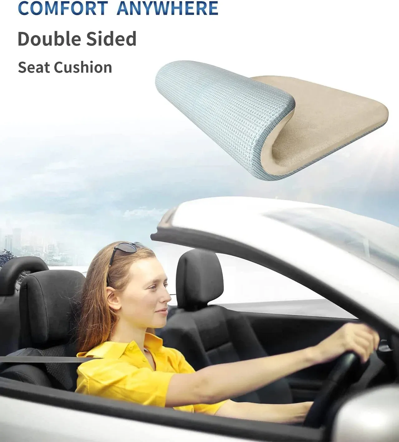 Car Seat Cushion, Custom Fit For Your Cars, Car Memory Foam Seat Cushion, Heightening Seat Cushion, Seat Cushion for Car and Office Chair KI19999