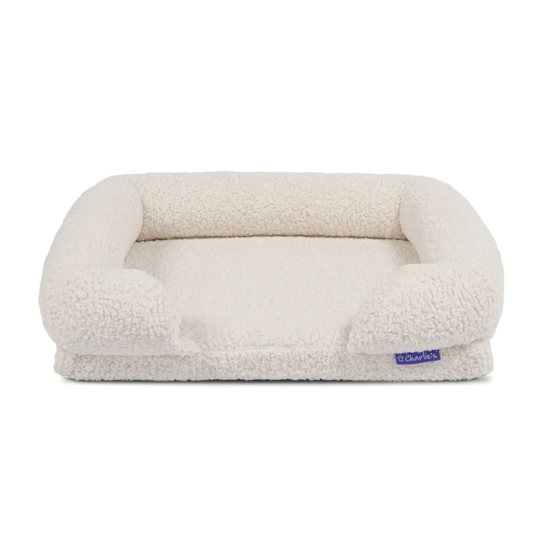 Charlie's Teddy Fleece Orthopedic Memory Foam Sofa Dog Bed with Bolster Cream Large