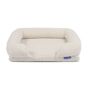 Charlie's Teddy Fleece Orthopedic Memory Foam Sofa Dog Bed with Bolster Cream Large