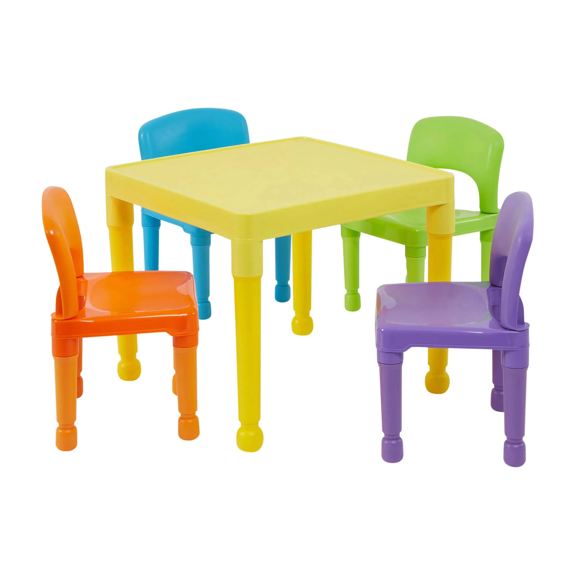 Children's Indoor & Outdoor Plastic Easy Clean Table & 4 Chairs Set | Multicoloured