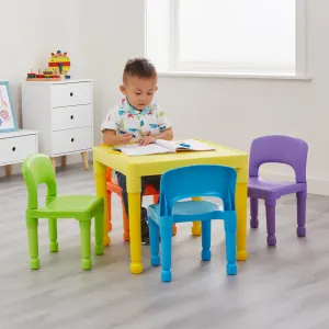 Children's Indoor & Outdoor Plastic Easy Clean Table & 4 Chairs Set | Multicoloured