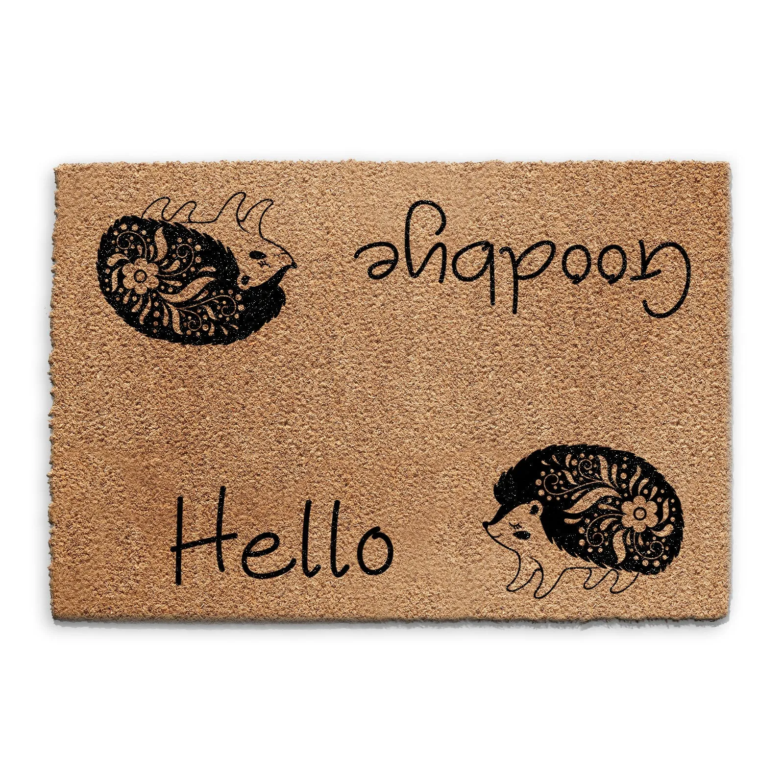 Coir Doormat - Hello Goodbye Hedgehog