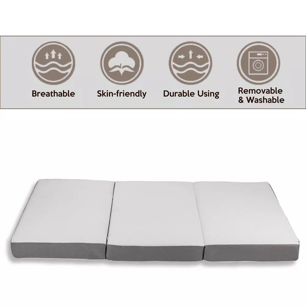 Continental Sleep 3-Inch Portable Tri Folding Gel Memory Foam Mattress | Breathable Mesh Sides with Ultra Soft, Removable and Washable Cover, 25" - new