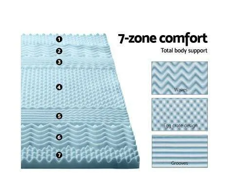 Cool Gel Memory Foam Mattress Topper Bamboo Cover 5CM 7-Zone