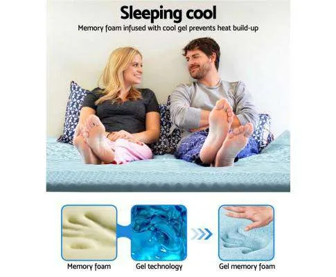 Cool Gel Memory Foam Mattress Topper Bamboo Cover 5CM 7-Zone