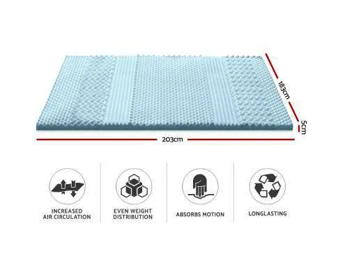 Cool Gel Memory Foam Mattress Topper Bamboo Cover 5CM 7-Zone