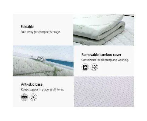 Cool Gel Memory Foam Mattress Topper Bamboo Cover 5CM 7-Zone