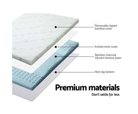 Cool Gel Memory Foam Mattress Topper Bamboo Cover 5CM 7-Zone