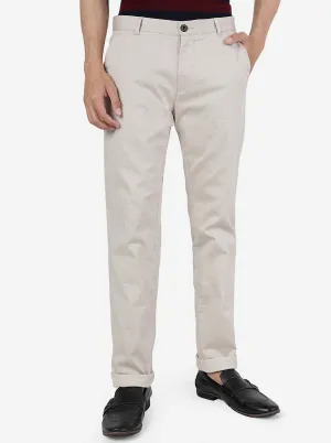 Cream Solid Uno Fit Casual Trouser | JadeBlue
