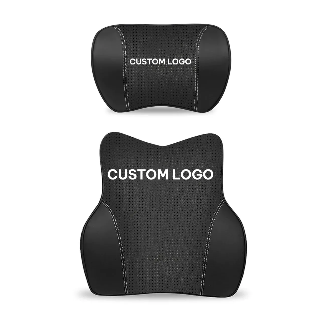 Custom Logo Car Headrest Neck Pillow and Lumbar Support Back Cushion Kit, Fit with Car, Memory Foam Erognomic Design Universal Fit Muscle Pain and Tension Relief for Car Seat