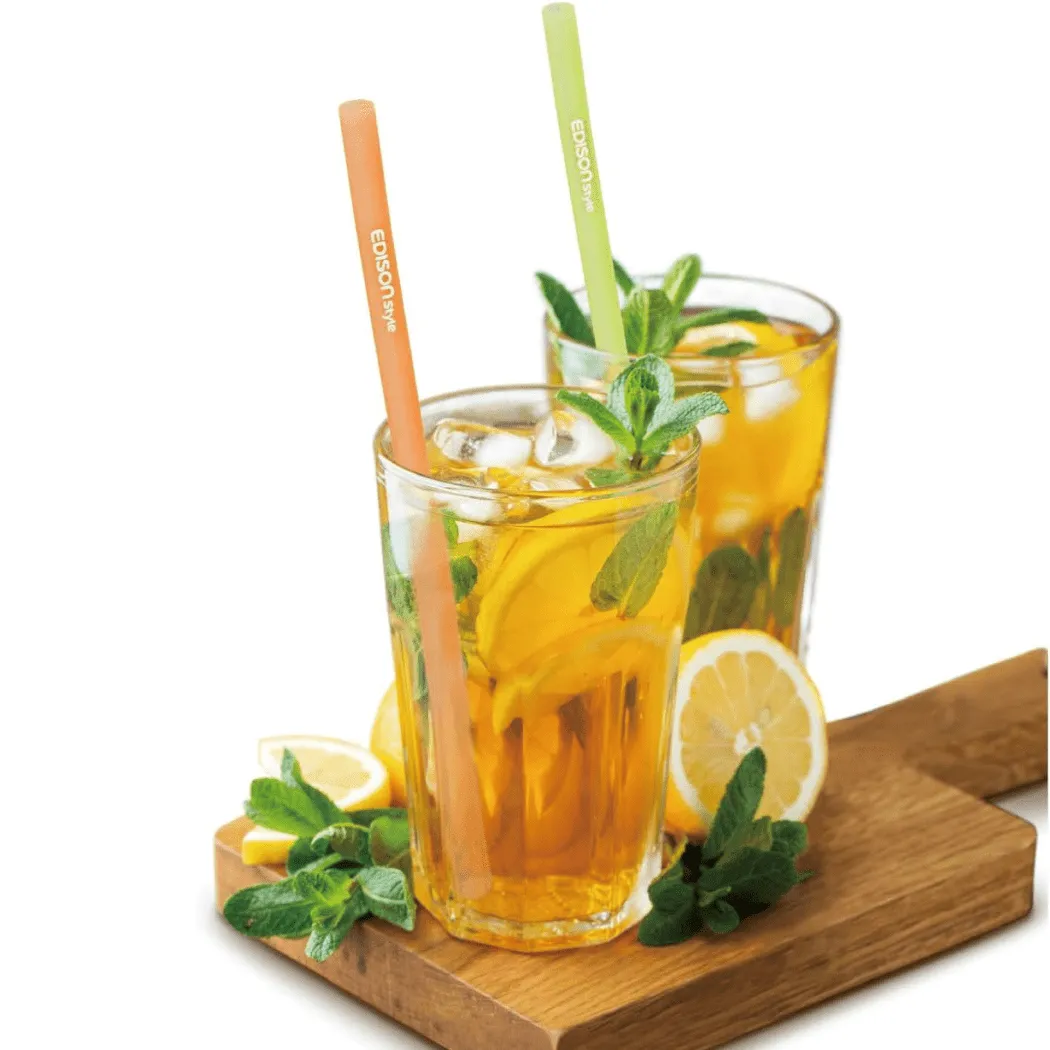 EDISON mama Resealable Silicone Zipper Straw Green/Orange