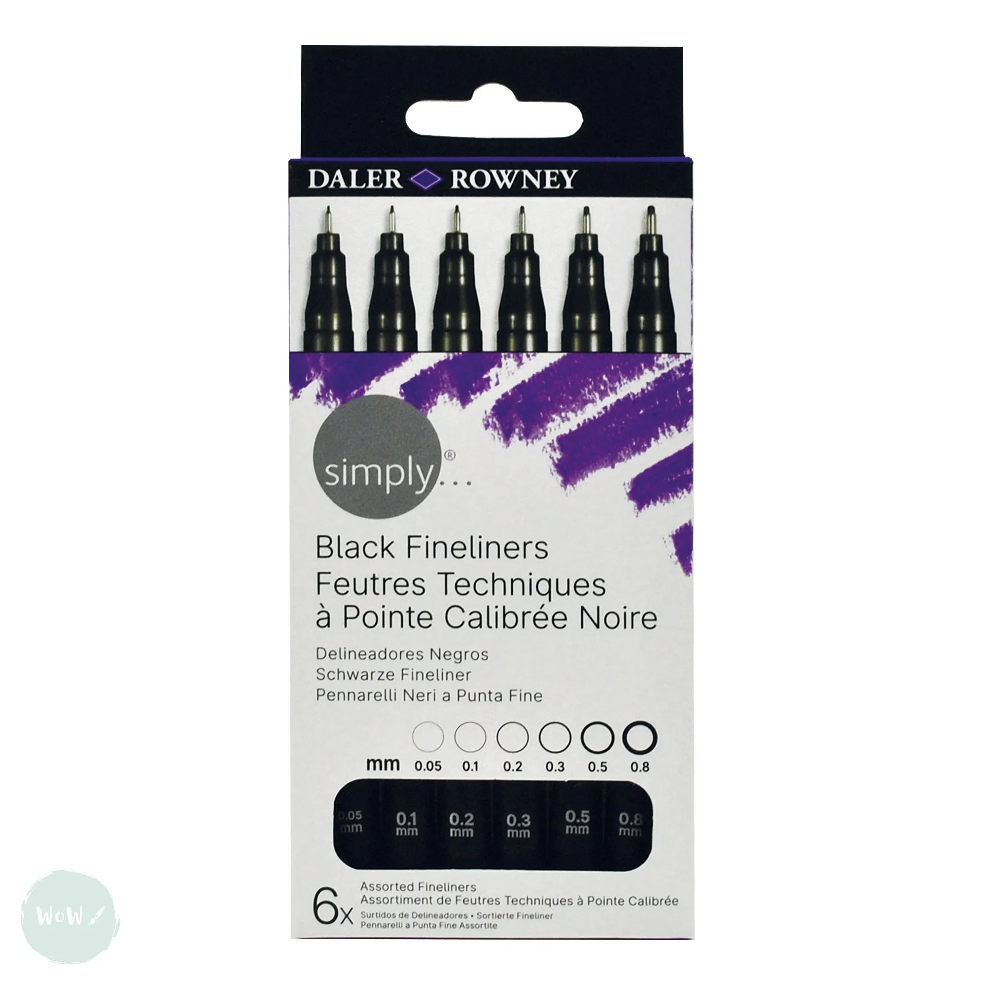 Fineliner Pigment Pen Set - Daler Rowney SIMPLY - 6 ASSORTED - BLACK 0.05, 0.1, 0.2, 0.3, 0.5, 0.8