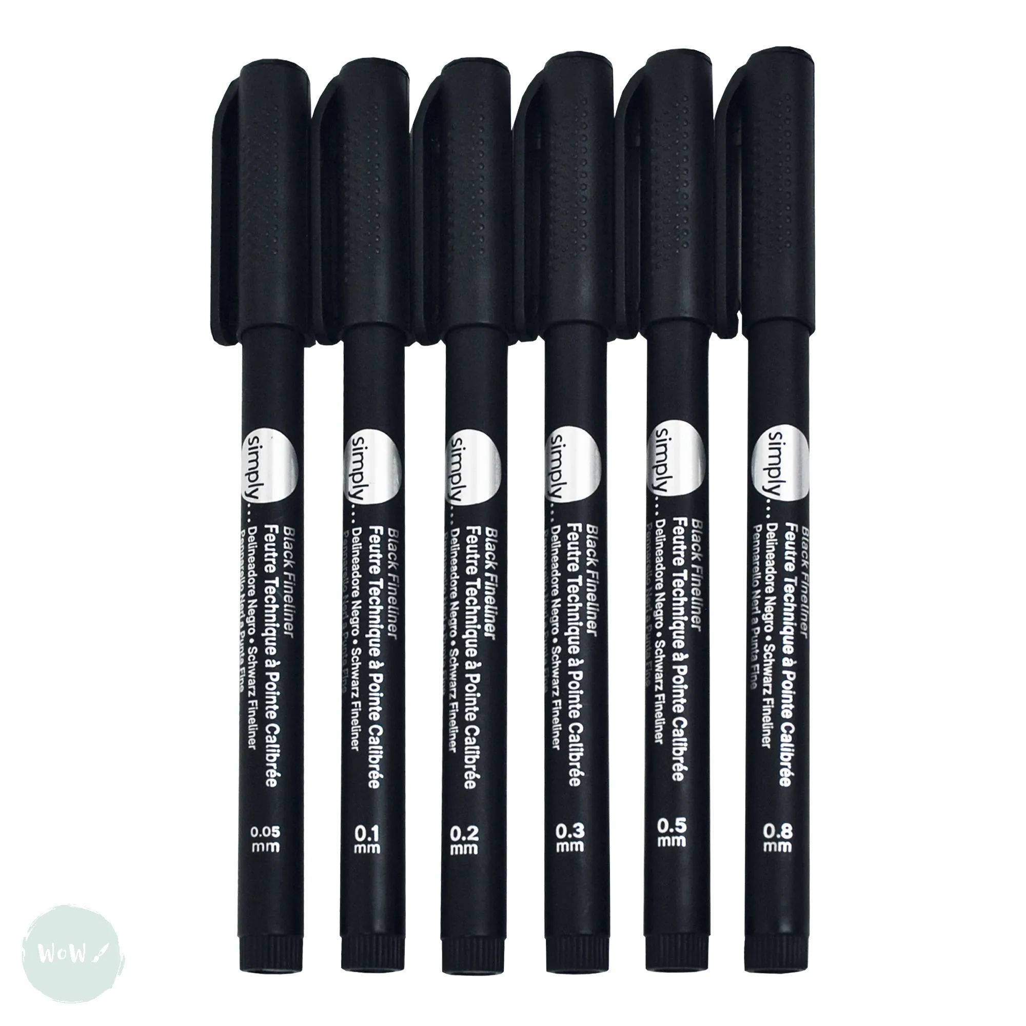 Fineliner Pigment Pen Set - Daler Rowney SIMPLY - 6 ASSORTED - BLACK 0.05, 0.1, 0.2, 0.3, 0.5, 0.8