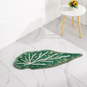 Green Monstera Leaf Shape Bath Mat