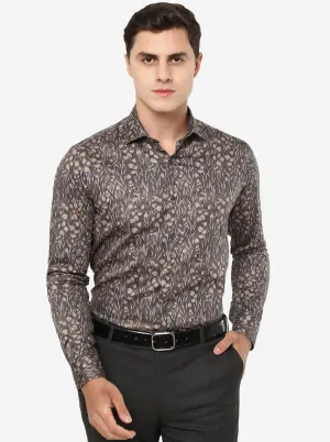 Grey Printed Slim Fit Party Wear Shirt | JB Studio