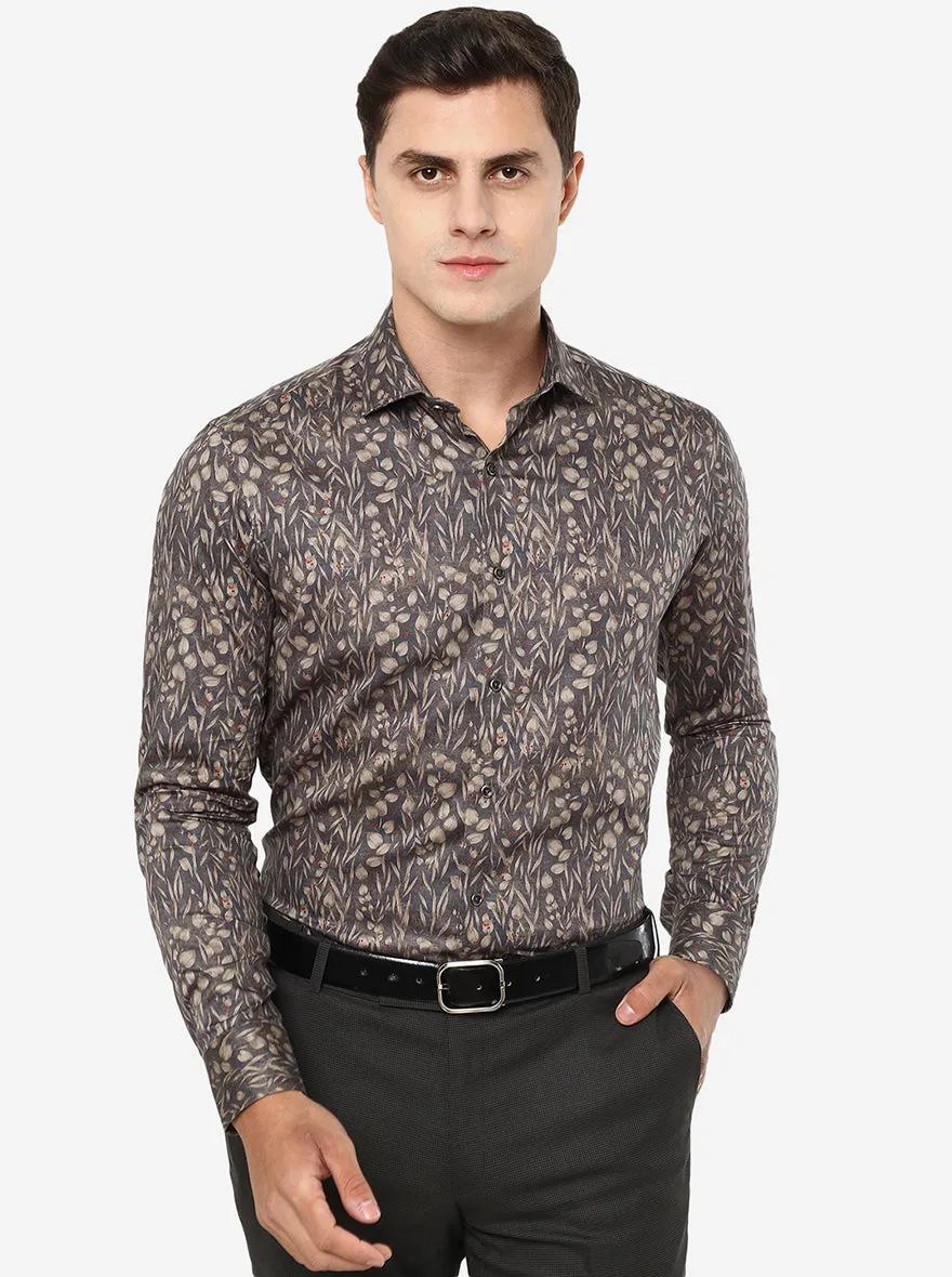 Grey Printed Slim Fit Party Wear Shirt | JB Studio