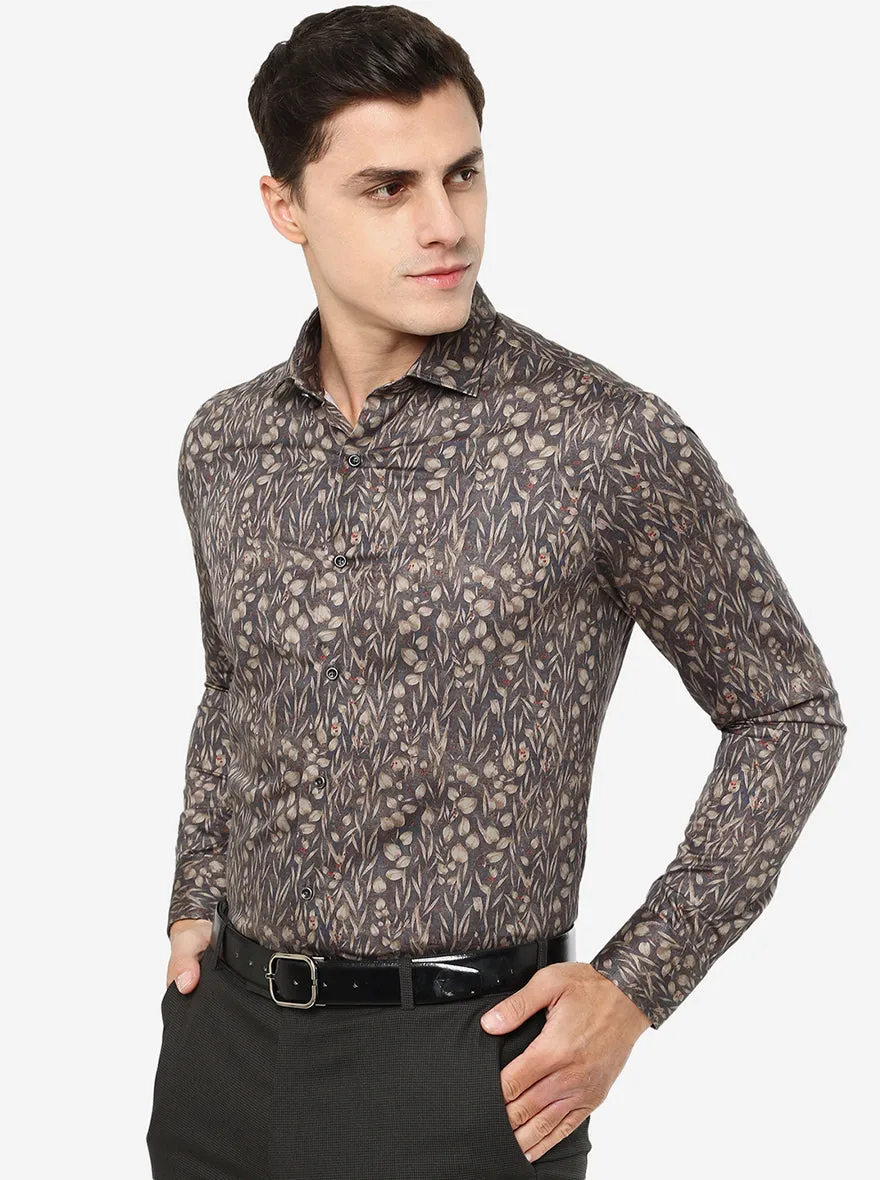 Grey Printed Slim Fit Party Wear Shirt | JB Studio