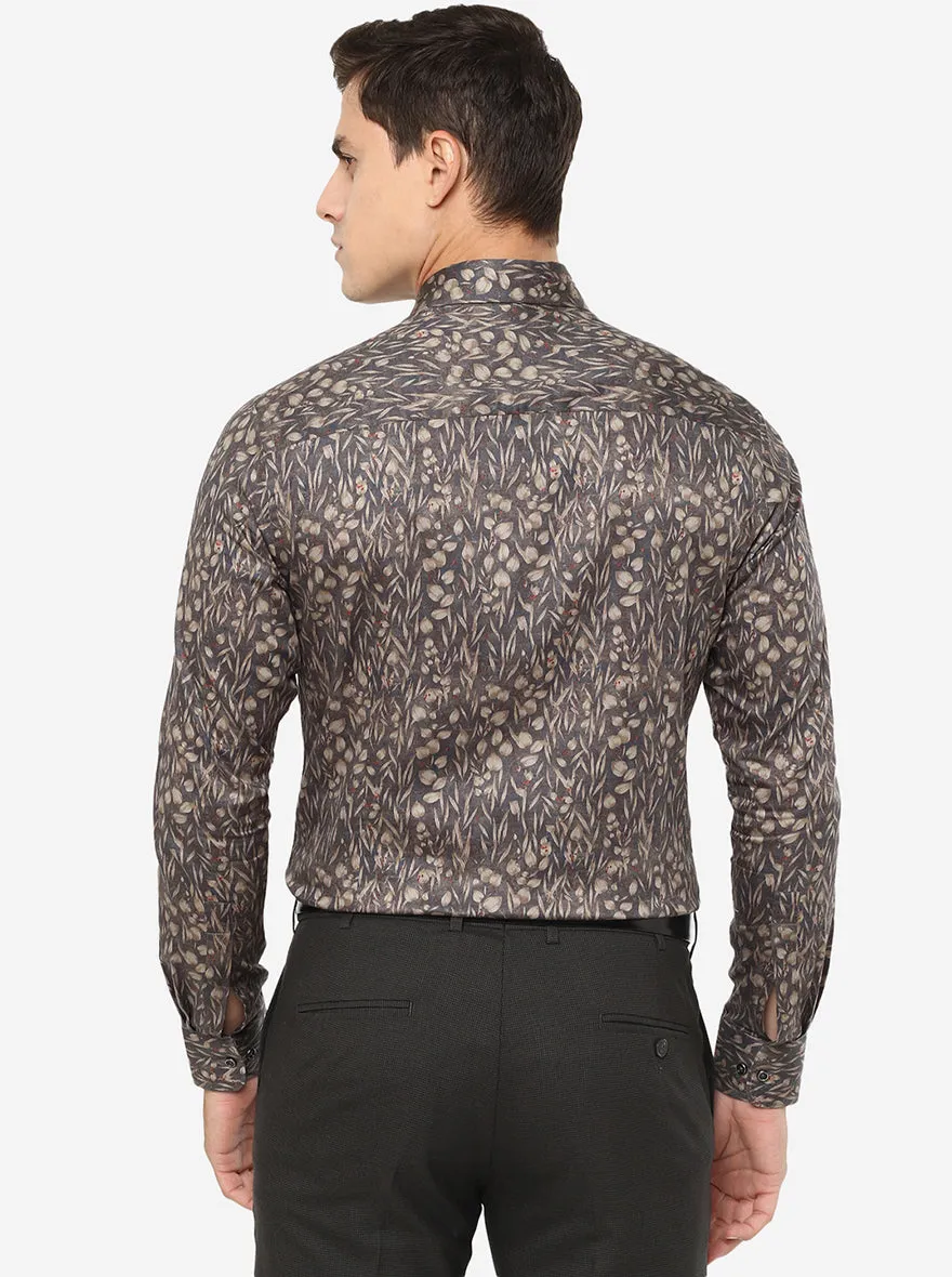 Grey Printed Slim Fit Party Wear Shirt | JB Studio