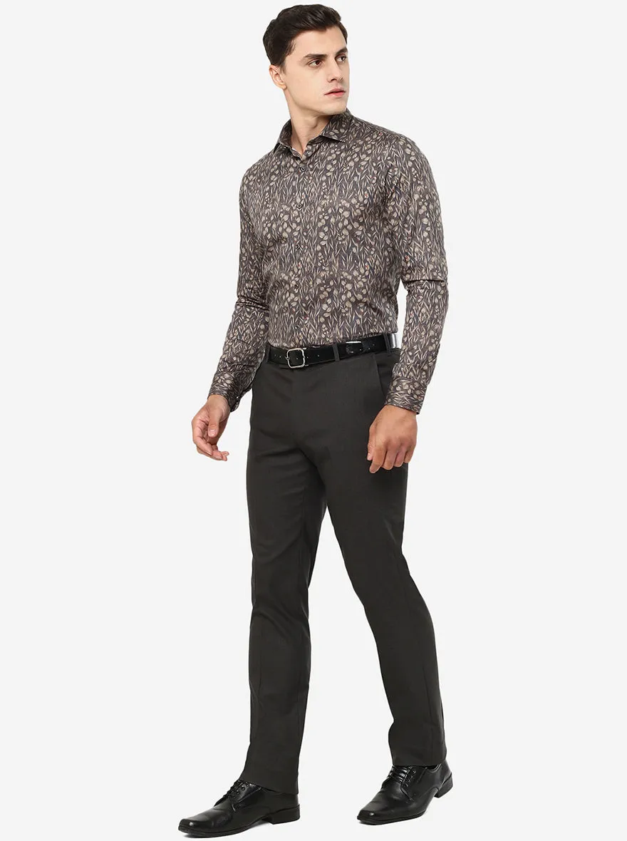 Grey Printed Slim Fit Party Wear Shirt | JB Studio
