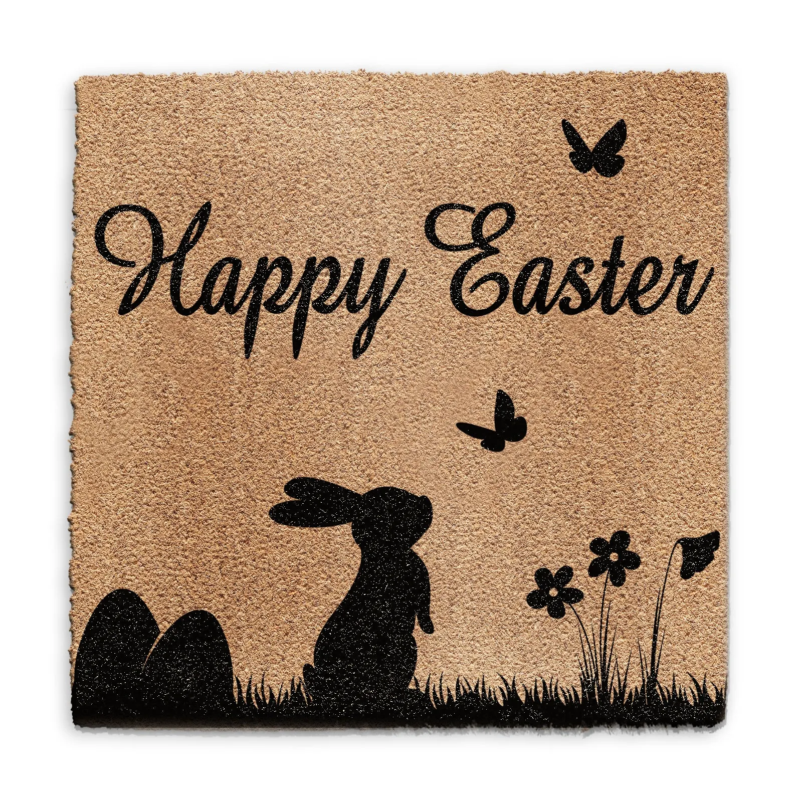 Happy Easter Doormat Rabbit and Butterflies
