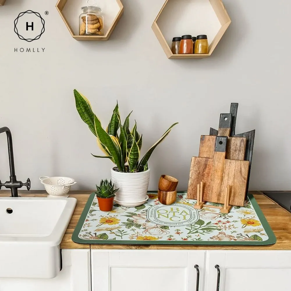 Homlly Floral Super Absorbent Anti Slip Dish Drying Mat for Kitchen Counter Placemat