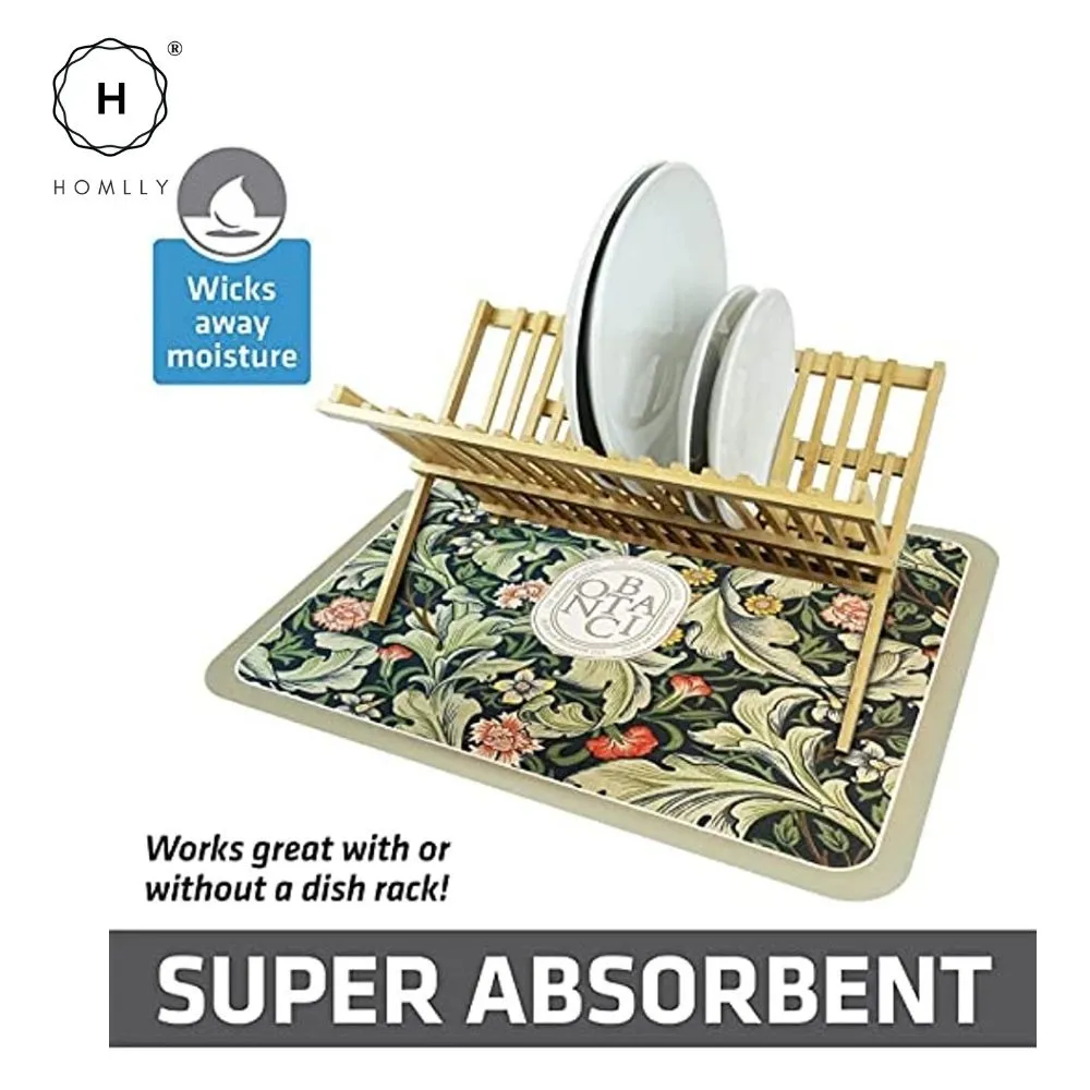Homlly Floral Super Absorbent Anti Slip Dish Drying Mat for Kitchen Counter Placemat