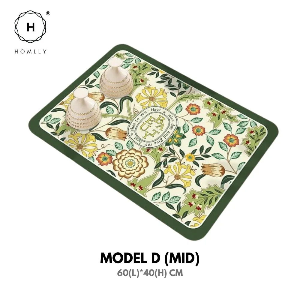 Homlly Floral Super Absorbent Anti Slip Dish Drying Mat for Kitchen Counter Placemat