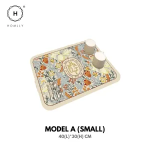 Homlly Floral Super Absorbent Anti Slip Dish Drying Mat for Kitchen Counter Placemat