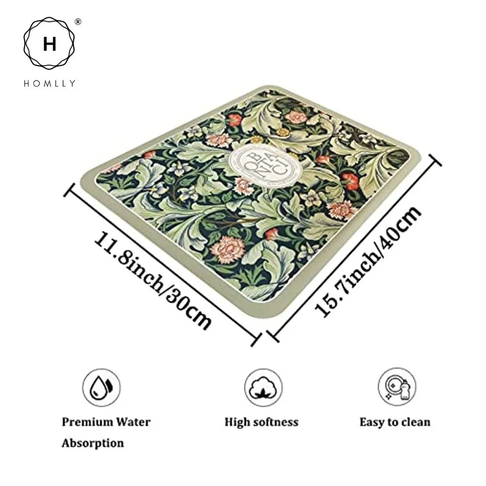Homlly Floral Super Absorbent Anti Slip Dish Drying Mat for Kitchen Counter Placemat