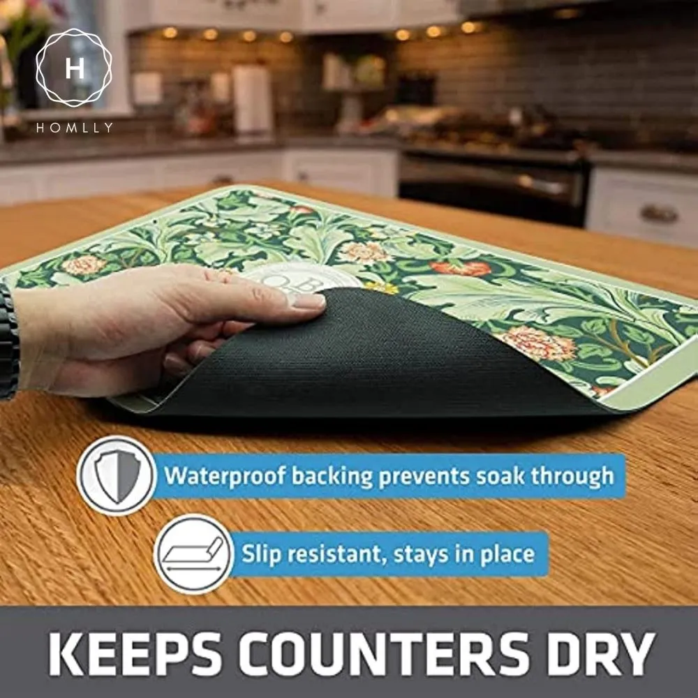 Homlly Floral Super Absorbent Anti Slip Dish Drying Mat for Kitchen Counter Placemat