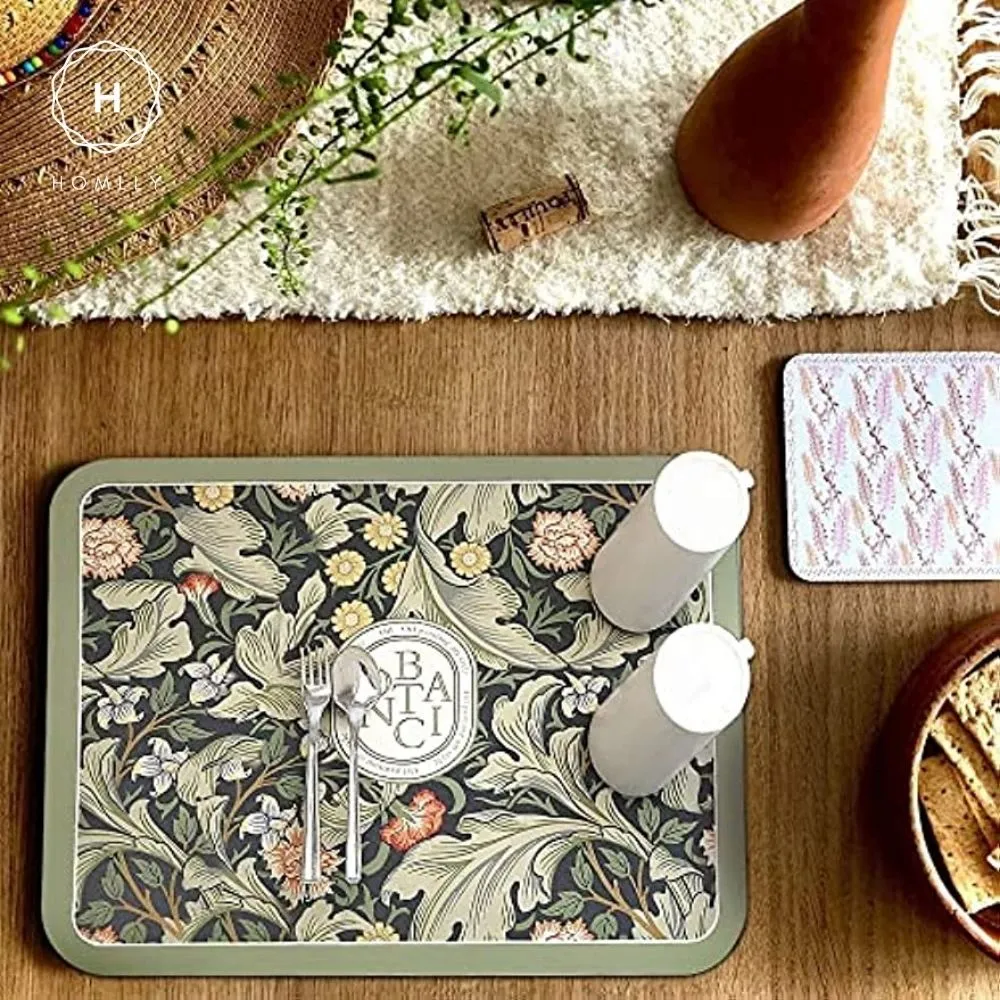 Homlly Floral Super Absorbent Anti Slip Dish Drying Mat for Kitchen Counter Placemat