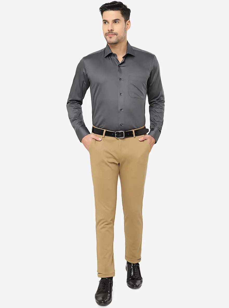 Khaki Solid Slim Fit Club Wear Trouser | JB Studio
