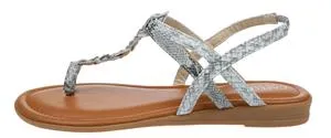 Ladies Faux Leather Snakeskin Braided Thong Sandal