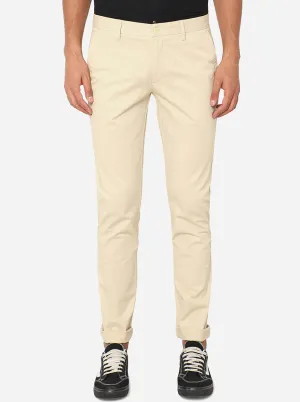 Light Beige Solid Super Slim Fit Casual Trouser | Greenfibre