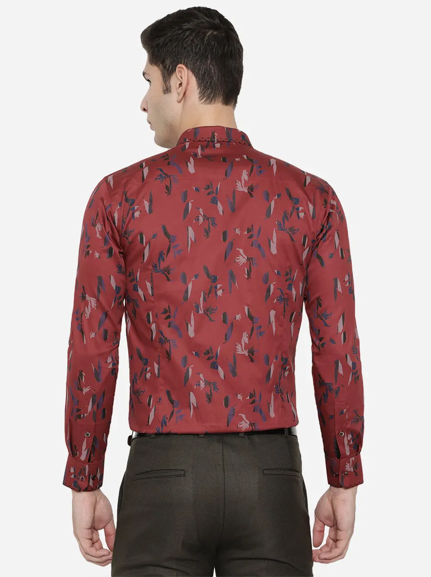 Maroon Printed Slim Fit Party Wear Shirt | JB Studio