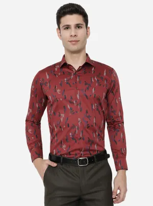 Maroon Printed Slim Fit Party Wear Shirt | JB Studio